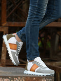 White-Tan Casual Sneakers Lace-Up Shoes for Men