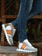 White-Tan Casual Sneakers Lace-Up Shoes for Men