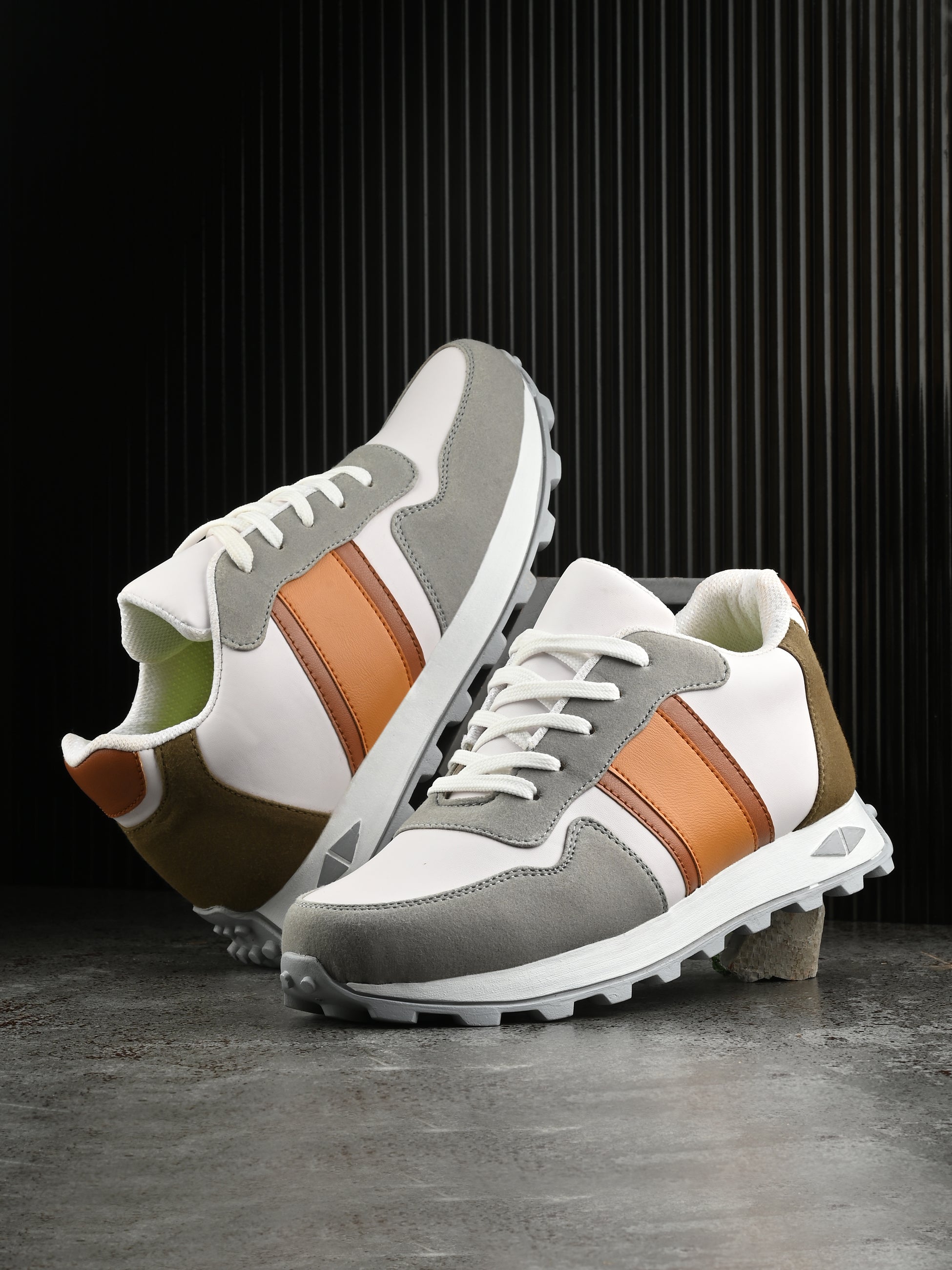 White-Tan Casual Sneakers Lace-Up Shoes for Men