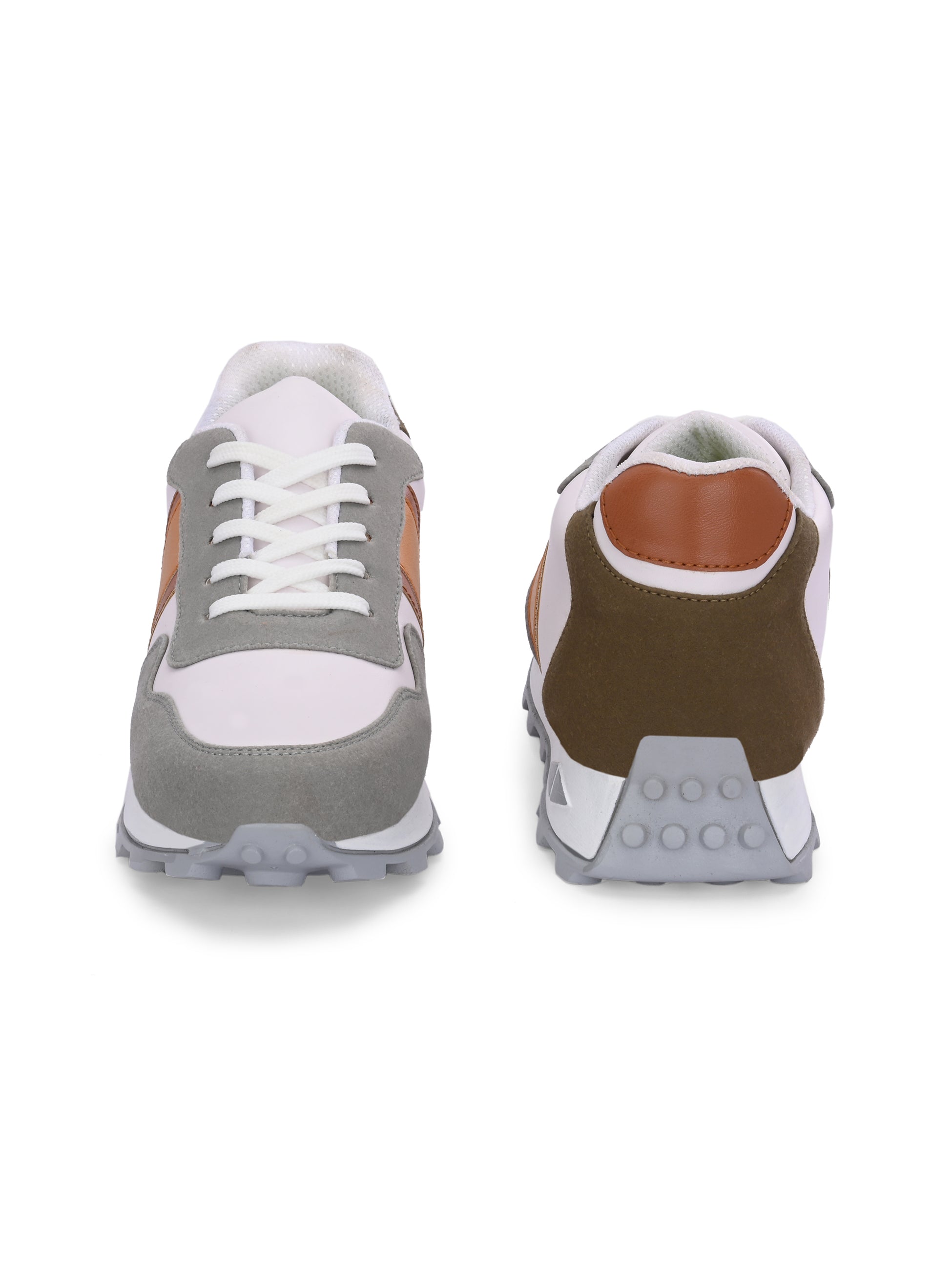 White-Tan Casual Sneakers Lace-Up Shoes for Men