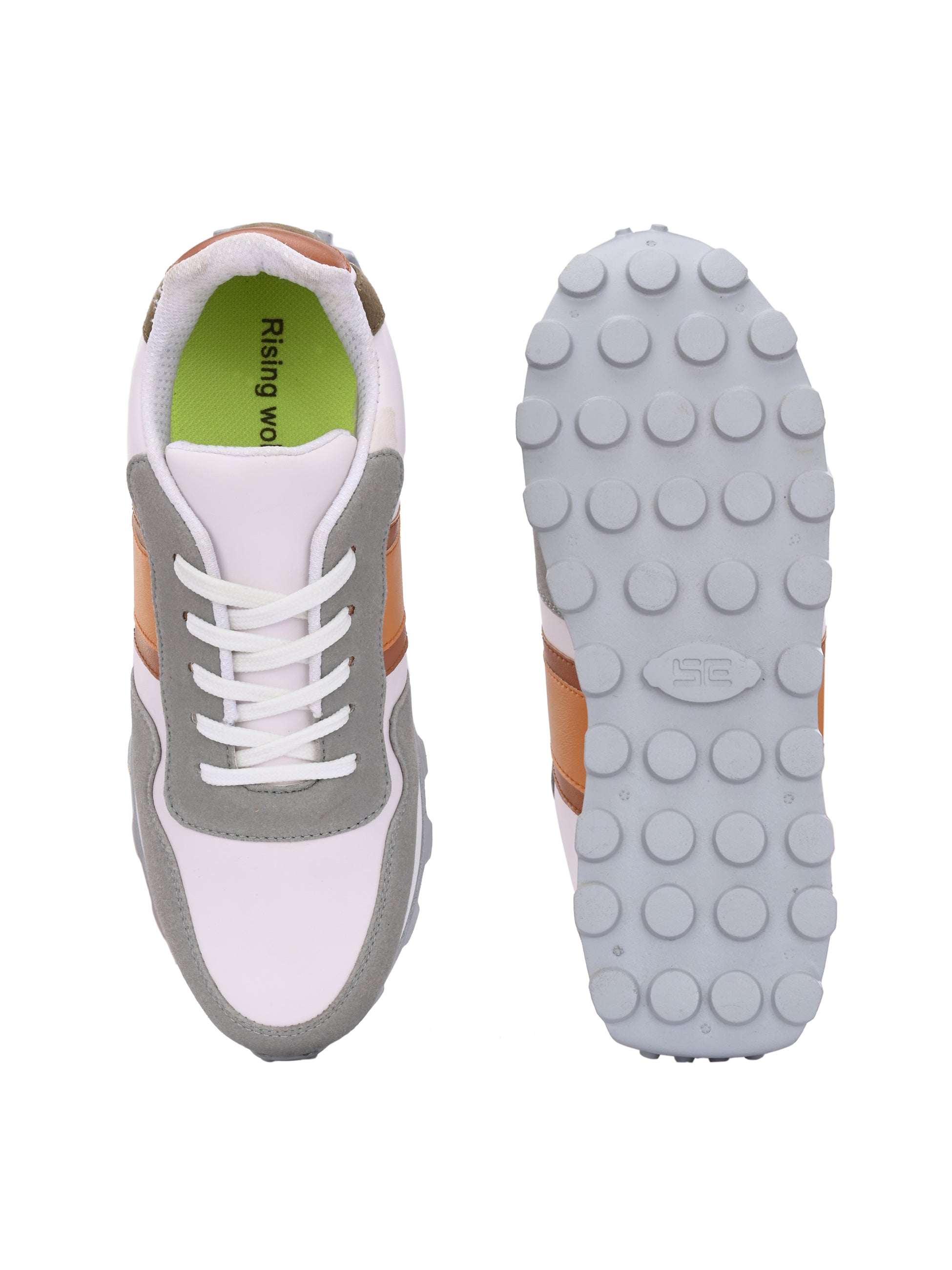 White-Tan Casual Sneakers Lace-Up Shoes for Men