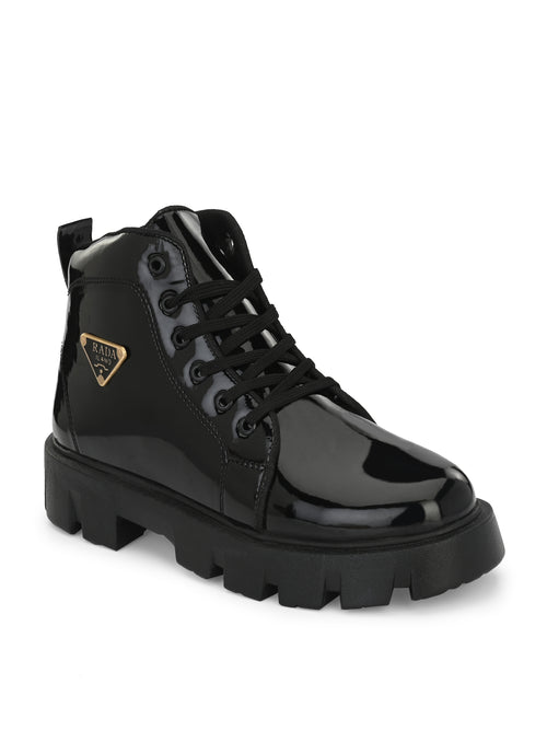 Black Casual Lace-Up Boots for Men