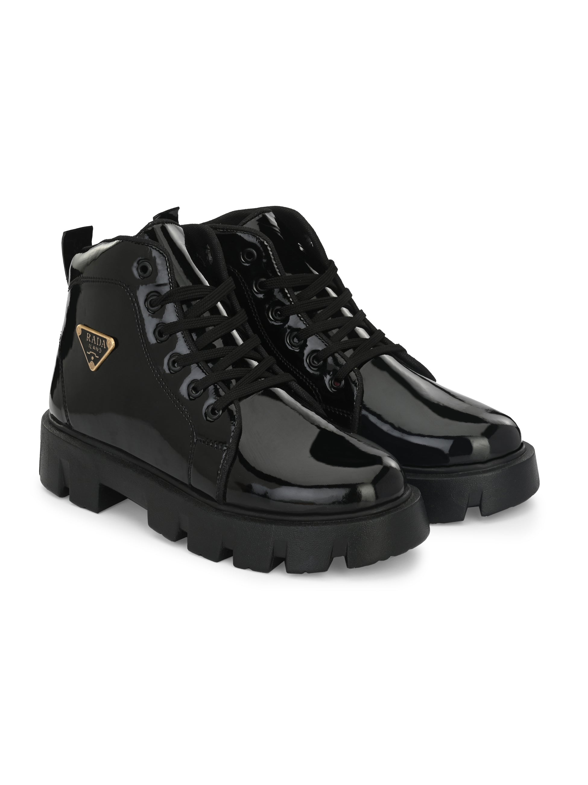 Black Casual Lace-Up Boots for Men