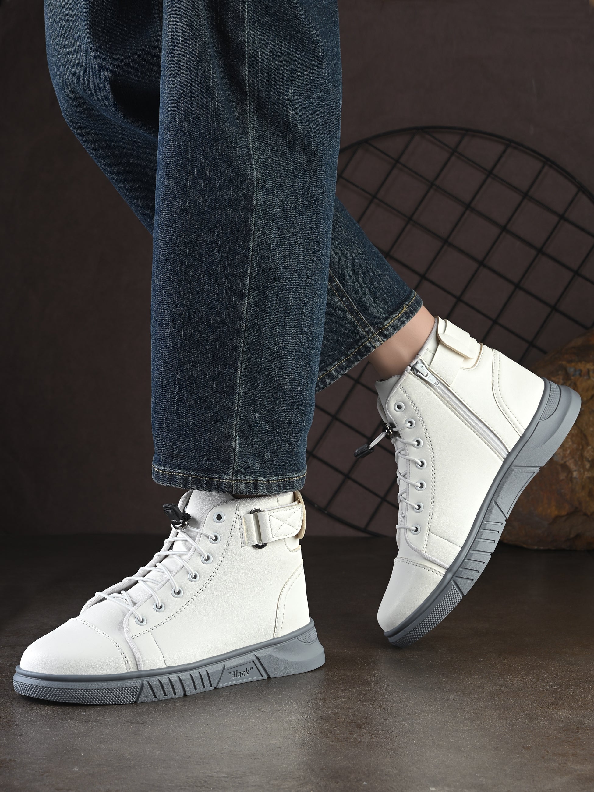 White Lace-Up Boots for Men